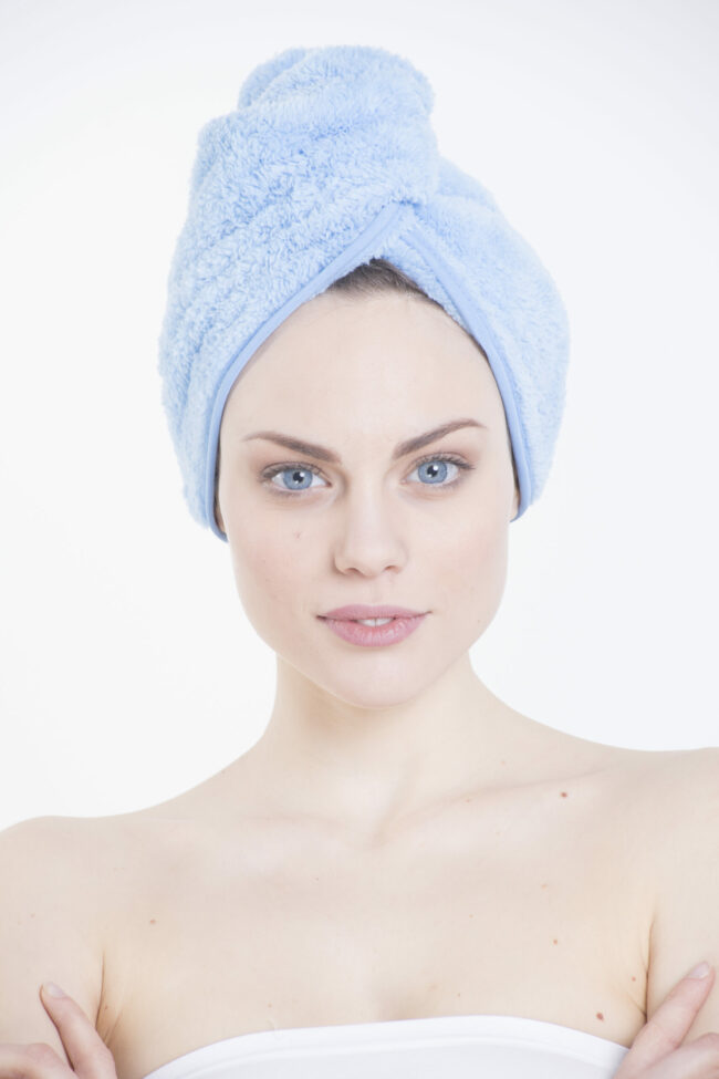 Turbante in tecnofibre azzurro